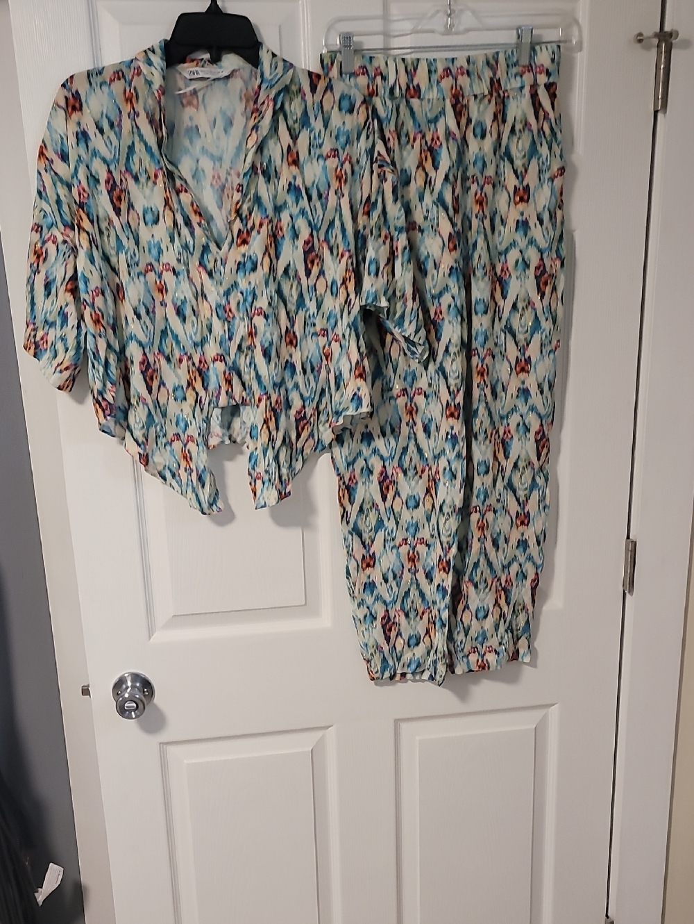 3 For $20 Zara Multicolor Watercolor Ikat Blouse with Gold Accents